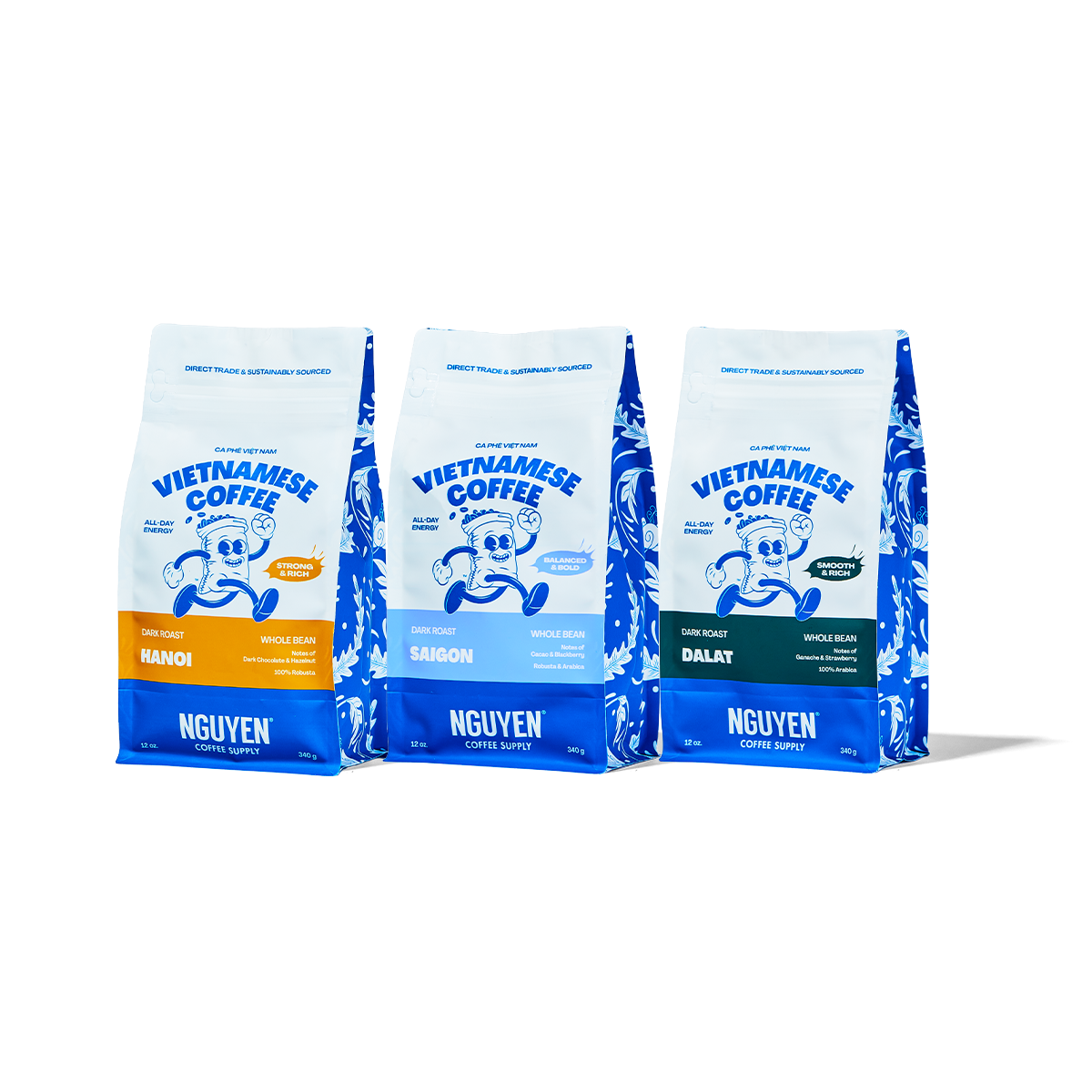 Cans of Nguyen Coffee Supply Classic Black, a Vietnamese cold brew coffee, arranged in a group.