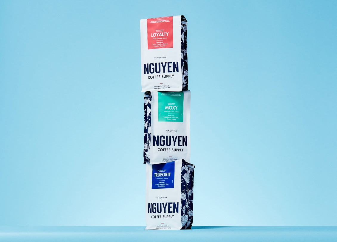 The original vietnamese coffee trio, three bags of coffee, truegrit coffee(100% pearberry robusta), loyalty coffee (100% arabica nad robusta), Moxy coffee (100% arabica) The original vietnamese coffee trio, three bags of coffee, truegrit coffee(100% pearberry robusta), loyalty coffee (100% arabica nad robusta), Moxy coffee (100% arabica)