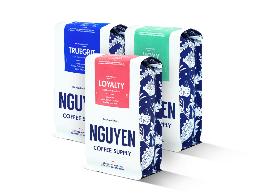 Cans of Nguyen Coffee Supply, coconut-flavored Vietnamese cold brew coffee with coconut milk.