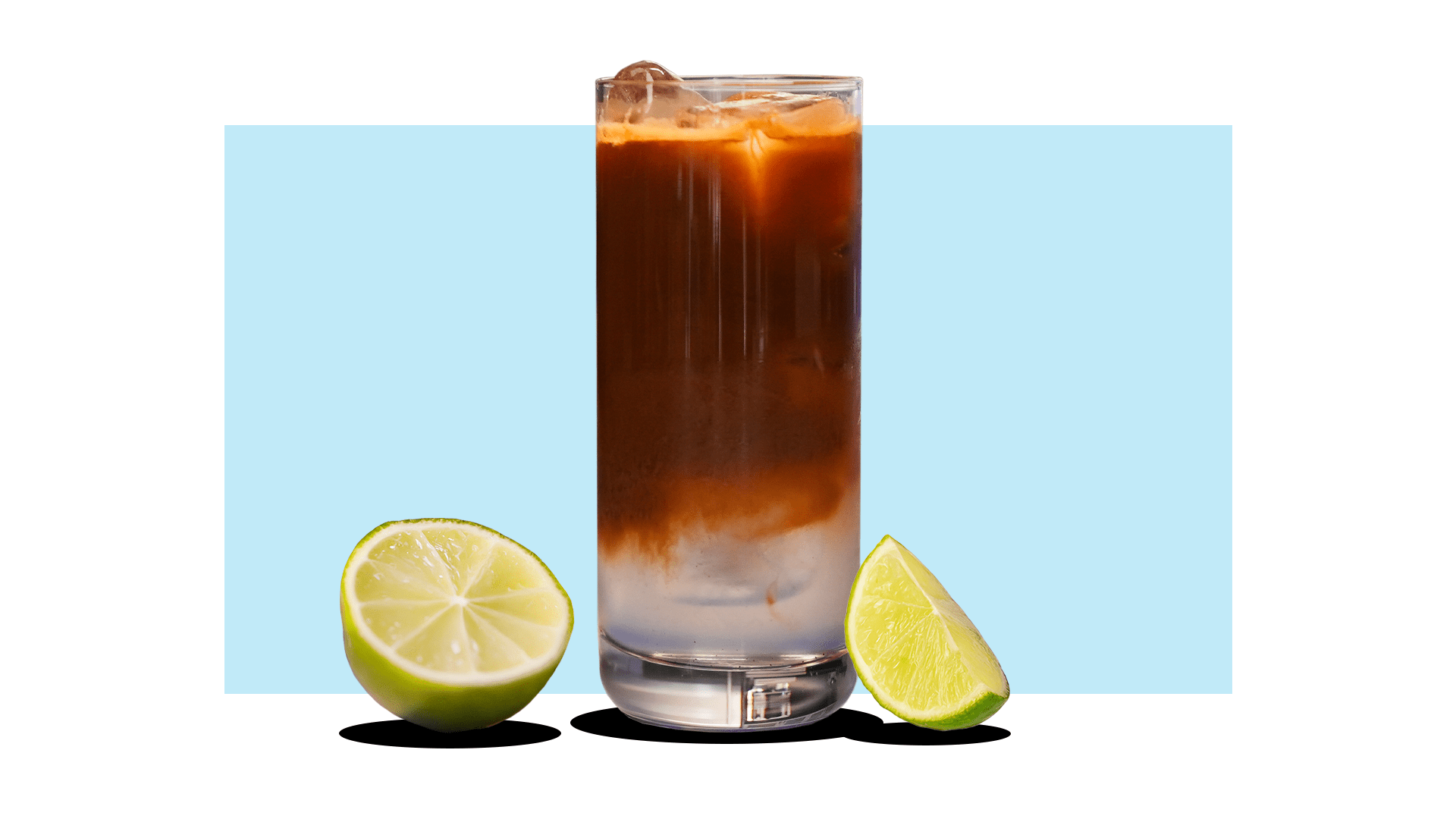 Limeade Espresso Spritz with fresh lime juice, sparkling water, and Vietnamese espresso by Nguyen Coffee Supply