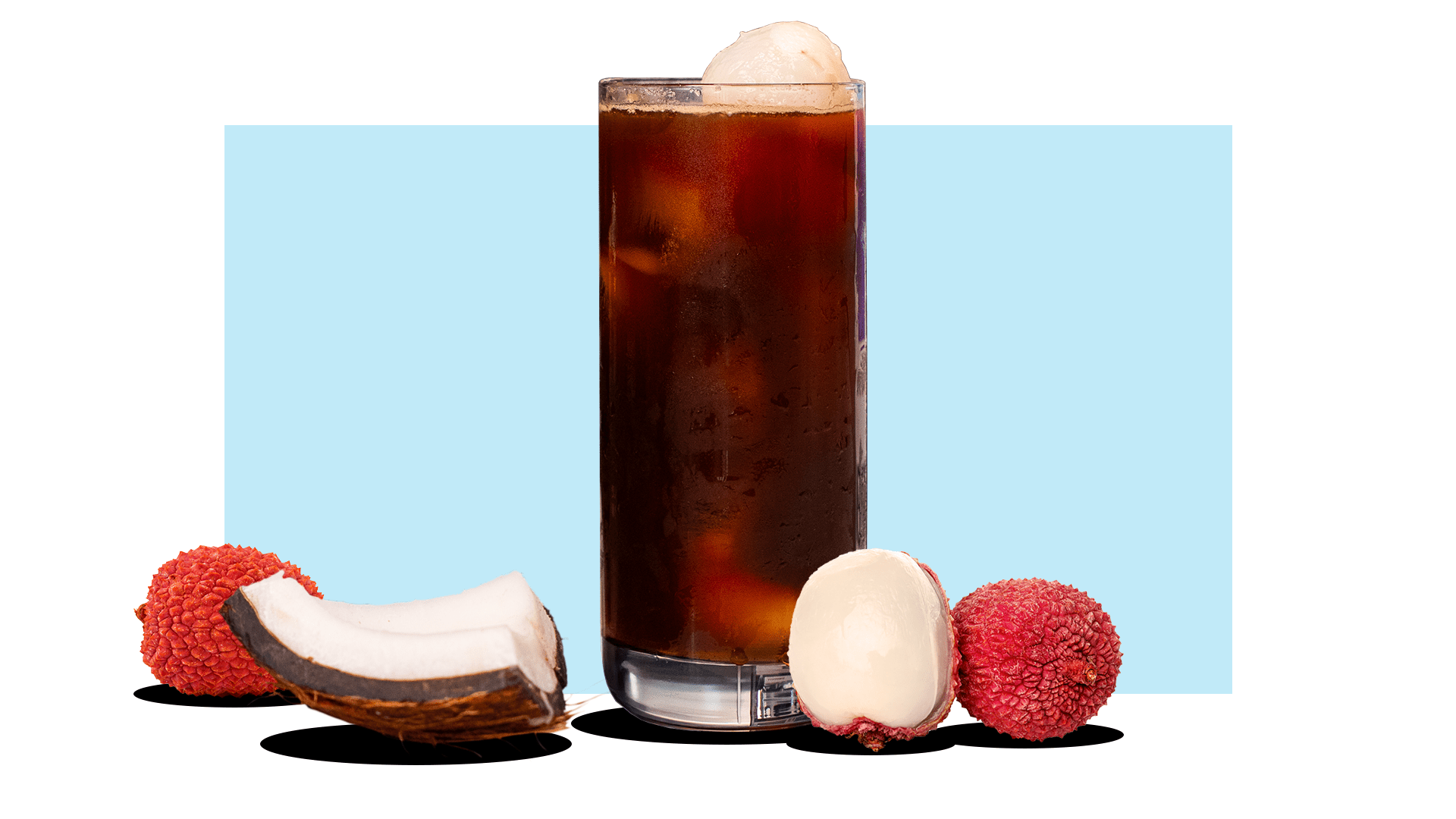 Lychee Coconut Espresso drink made with Vietnamese coffee, coconut water, and lychee by Nguyen Coffee Supply